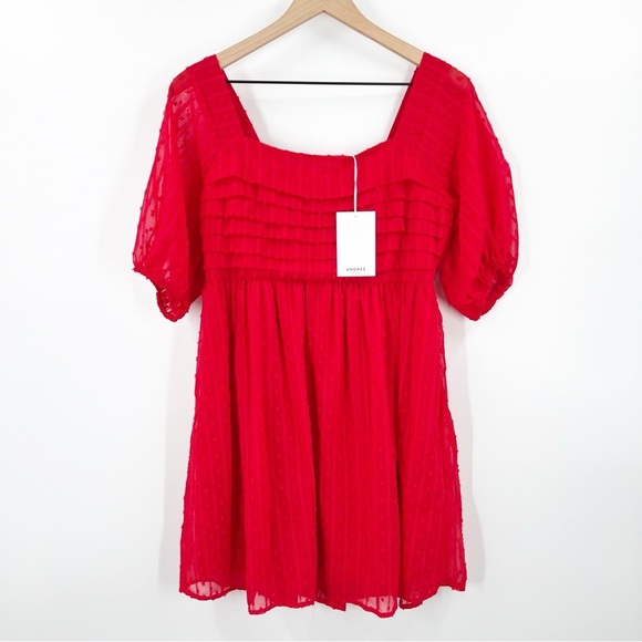 Andree By Unit Ruby Red Swiss Dot Dress - Picture 1 of 10